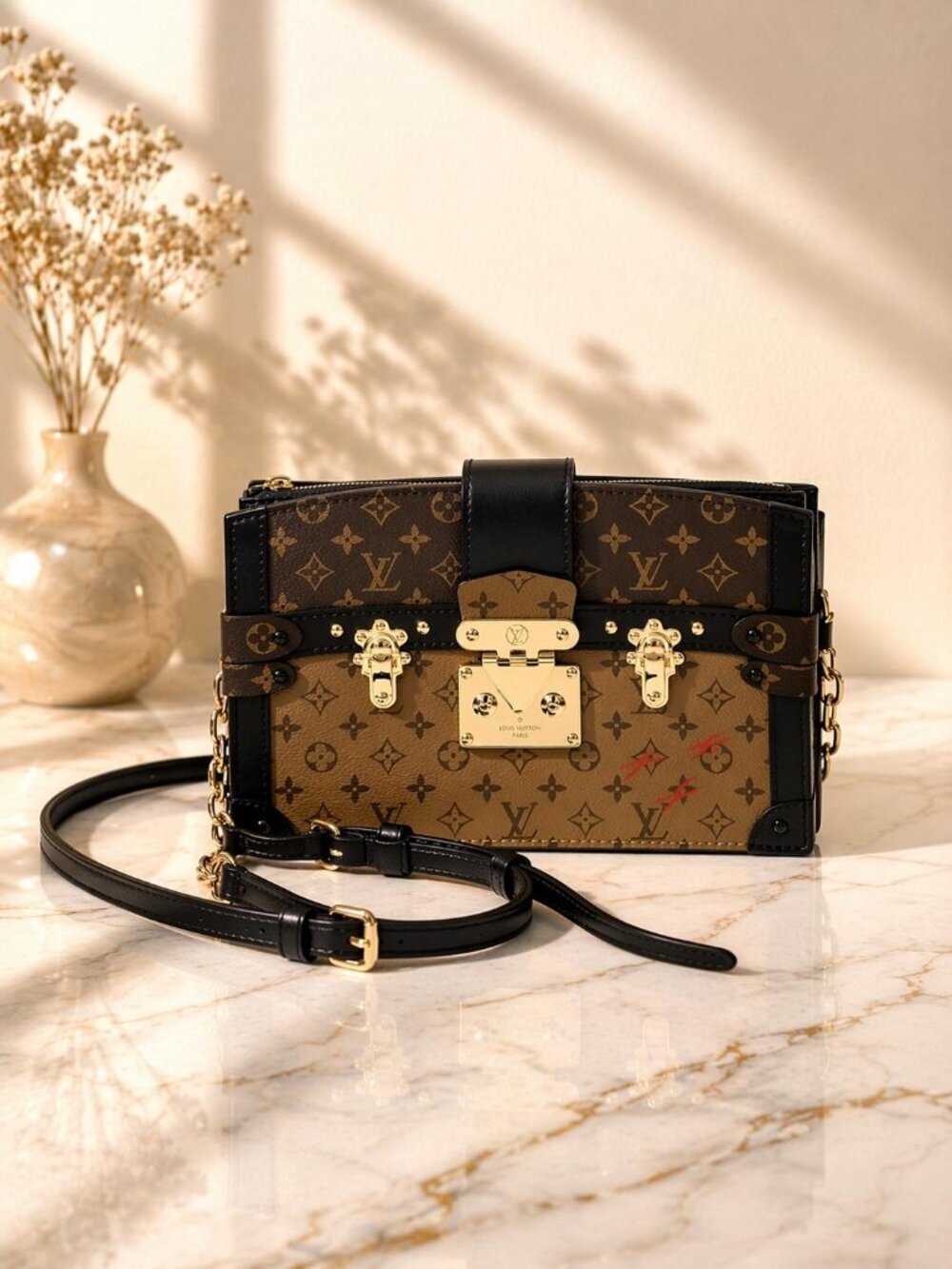 Authentic Louis Vuitton Petite Malle Trunk Monogram Crossbody Bag